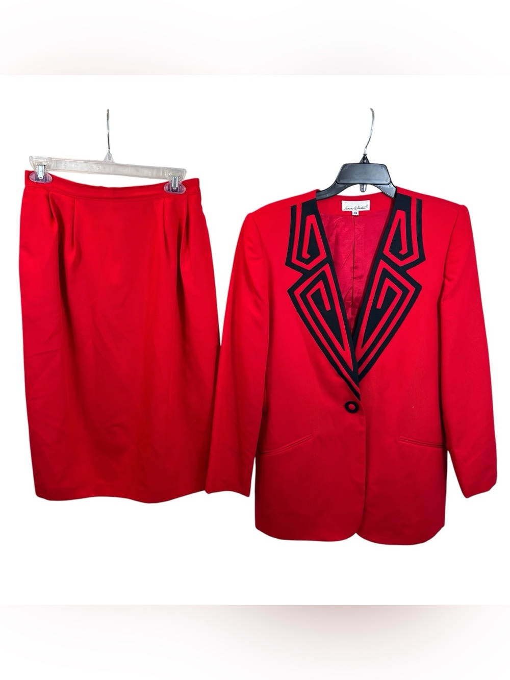 Vintage Laura Winston Brand Suit, Jacket and Skirt Red and Black Size 10